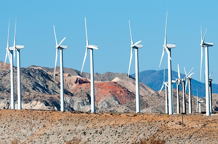 Photo of wind turbines at a mining site.