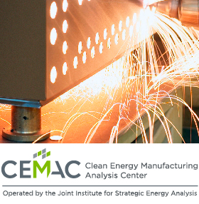 JISEA's Clean Energy Manufacturing Analysis Center examines clean energy industry trends; cost, price, and performance trends; market and policy drivers; and future outlook. Shown here: welding and sparks in a manufacturing process.