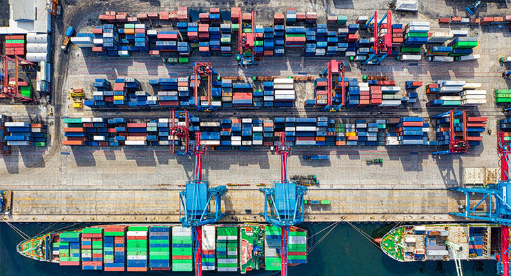 Aerial photo of freight containers.